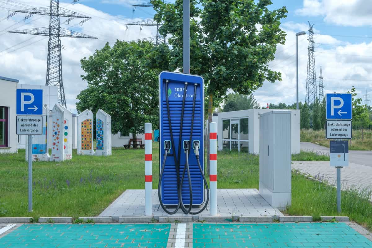 A row of electric vehicle charging points